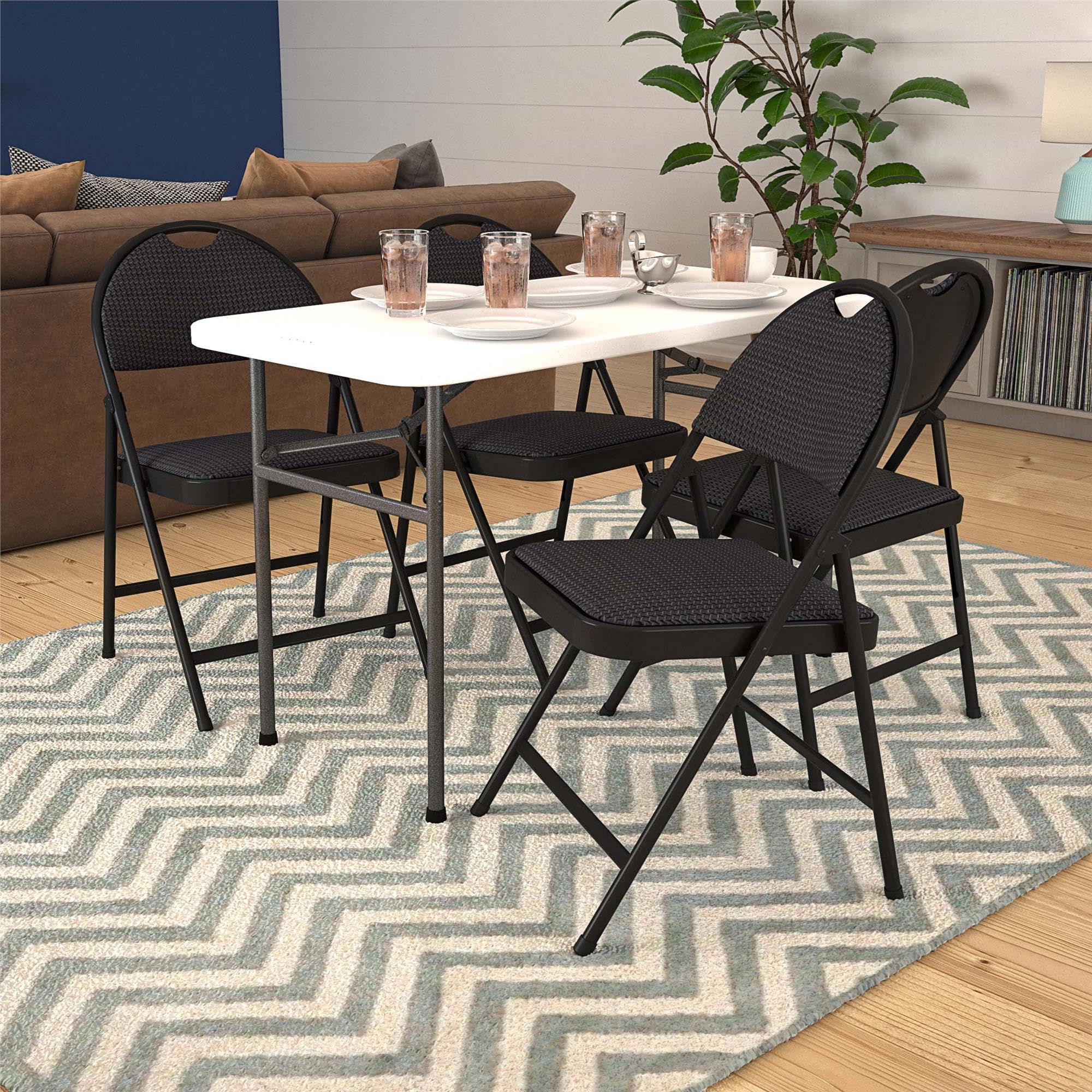 Cosco Commercial Xl Smartfold Fabric Padded Chair, 4-Pack, Black